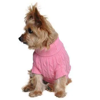 100% Pure Combed Cotton Candy Pink Cable Knit Dog Sweater