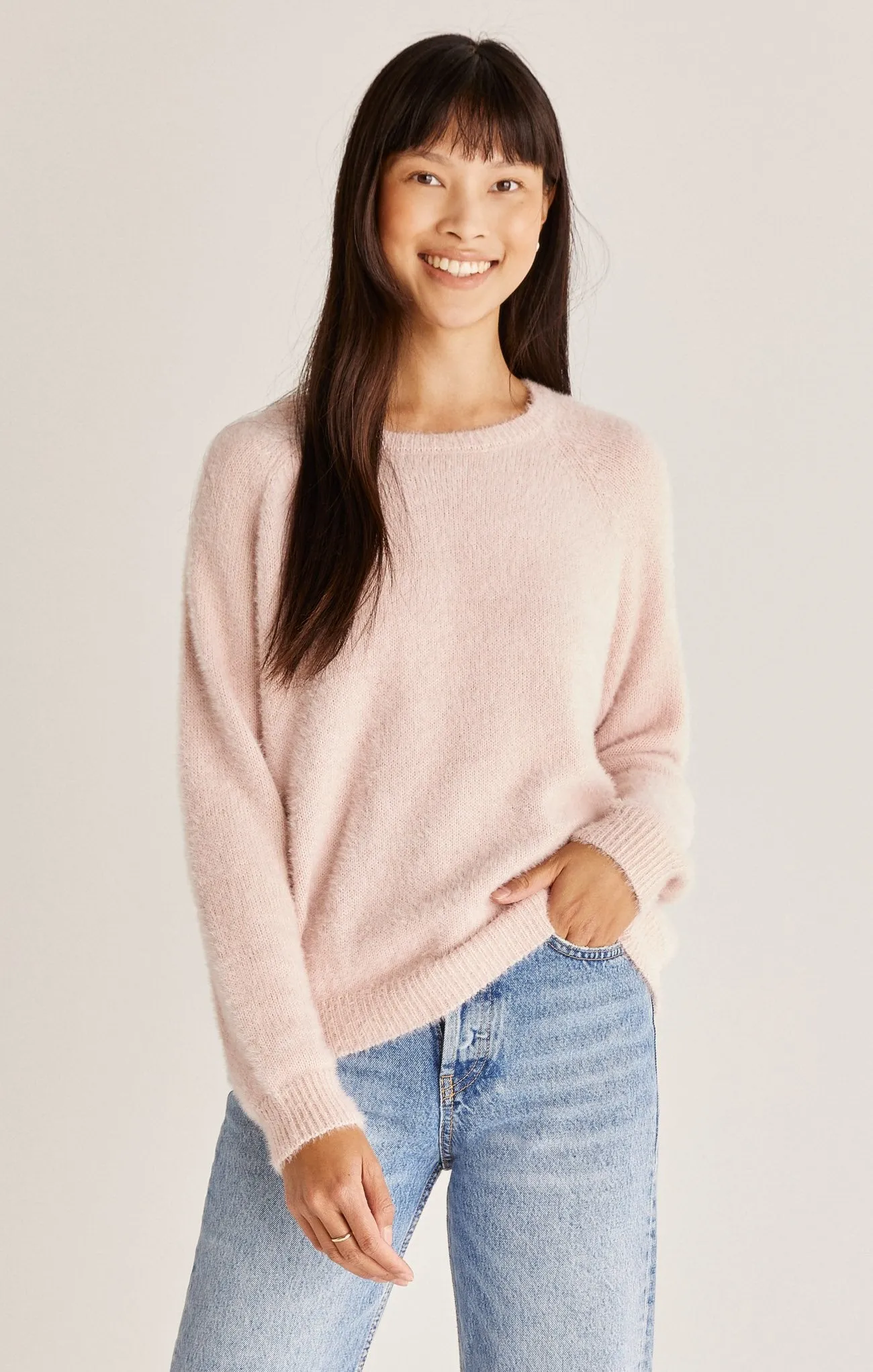 Alexa Plush Eyelash Sweater | Vanilla Ice, Sky Pink