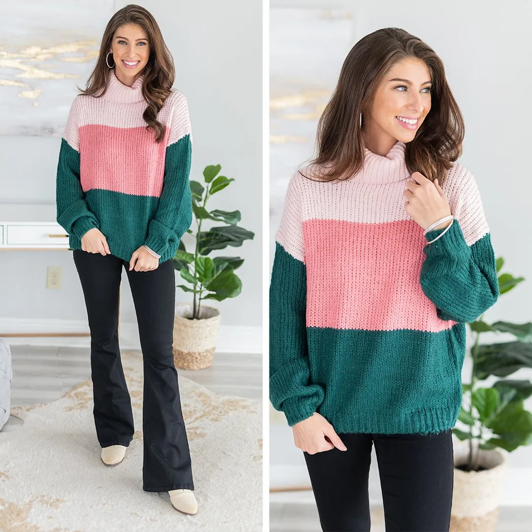 All For Fun Hunter Green Turtleneck Sweater