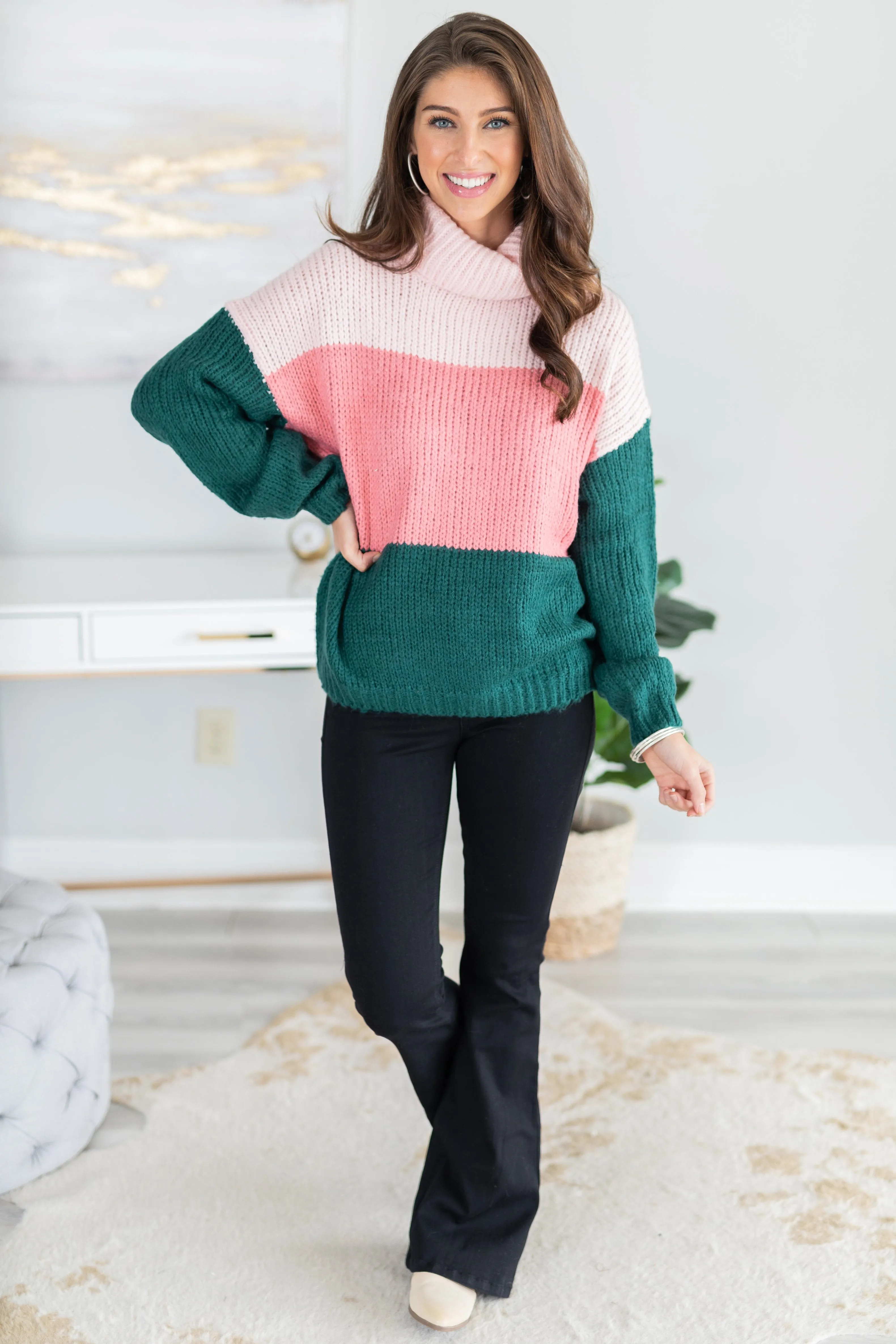 All For Fun Hunter Green Turtleneck Sweater