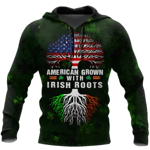 American Grown With Irish Roots Tree of Life 3D Shirt, St Patrick's Day Shirt, Shamrock Shirt, Lucky Shirt