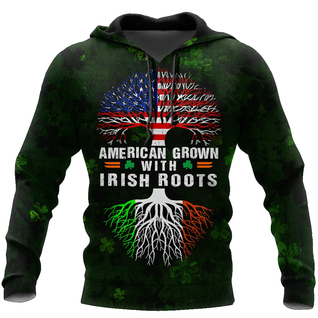 American Grown With Irish Roots Tree of Life 3D Shirt, St Patrick's Day Shirt, Shamrock Shirt, Lucky Shirt