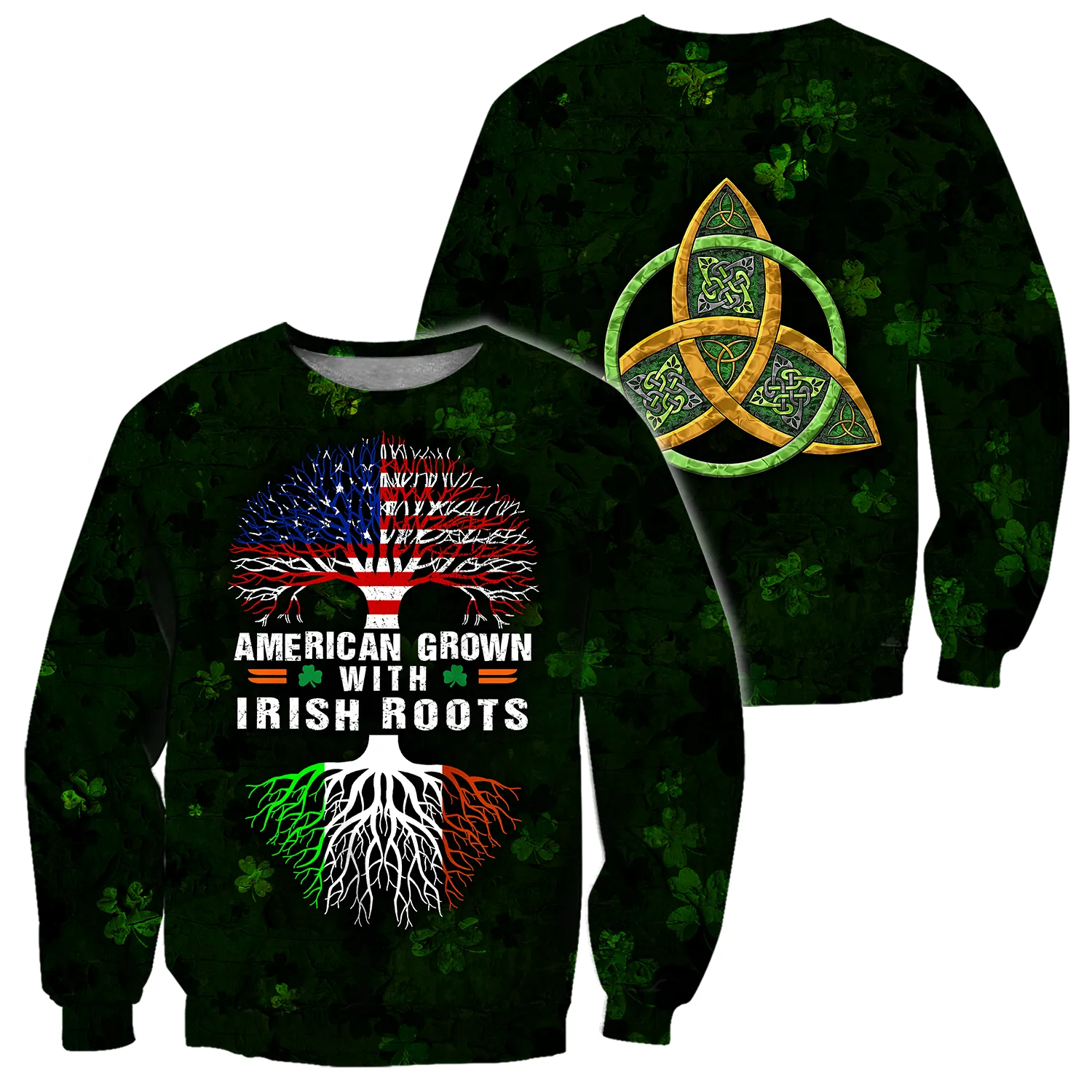 American Grown With Irish Roots Tree of Life 3D Shirt, St Patrick's Day Shirt, Shamrock Shirt, Lucky Shirt