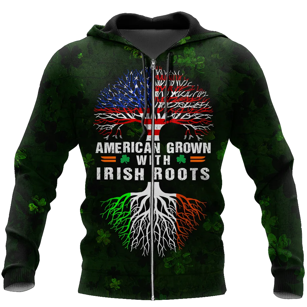 American Grown With Irish Roots Tree of Life 3D Shirt, St Patrick's Day Shirt, Shamrock Shirt, Lucky Shirt