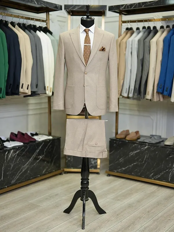 Beige Slim Fit 2 Piece Suit for Men by GentWith.com