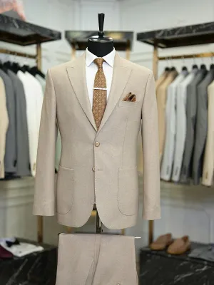 Beige Slim Fit 2 Piece Suit for Men by GentWith.com