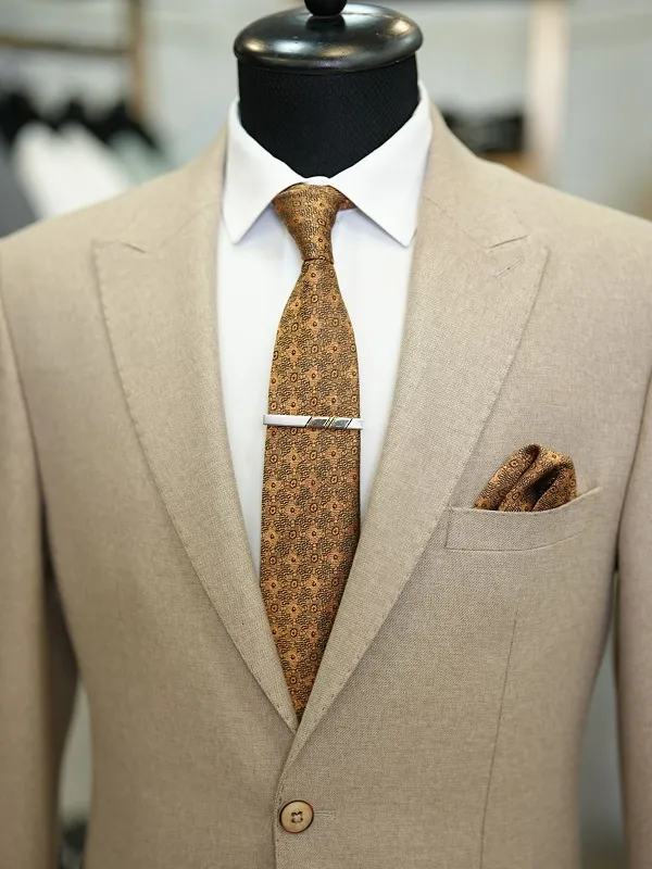 Beige Slim Fit 2 Piece Suit for Men by GentWith.com