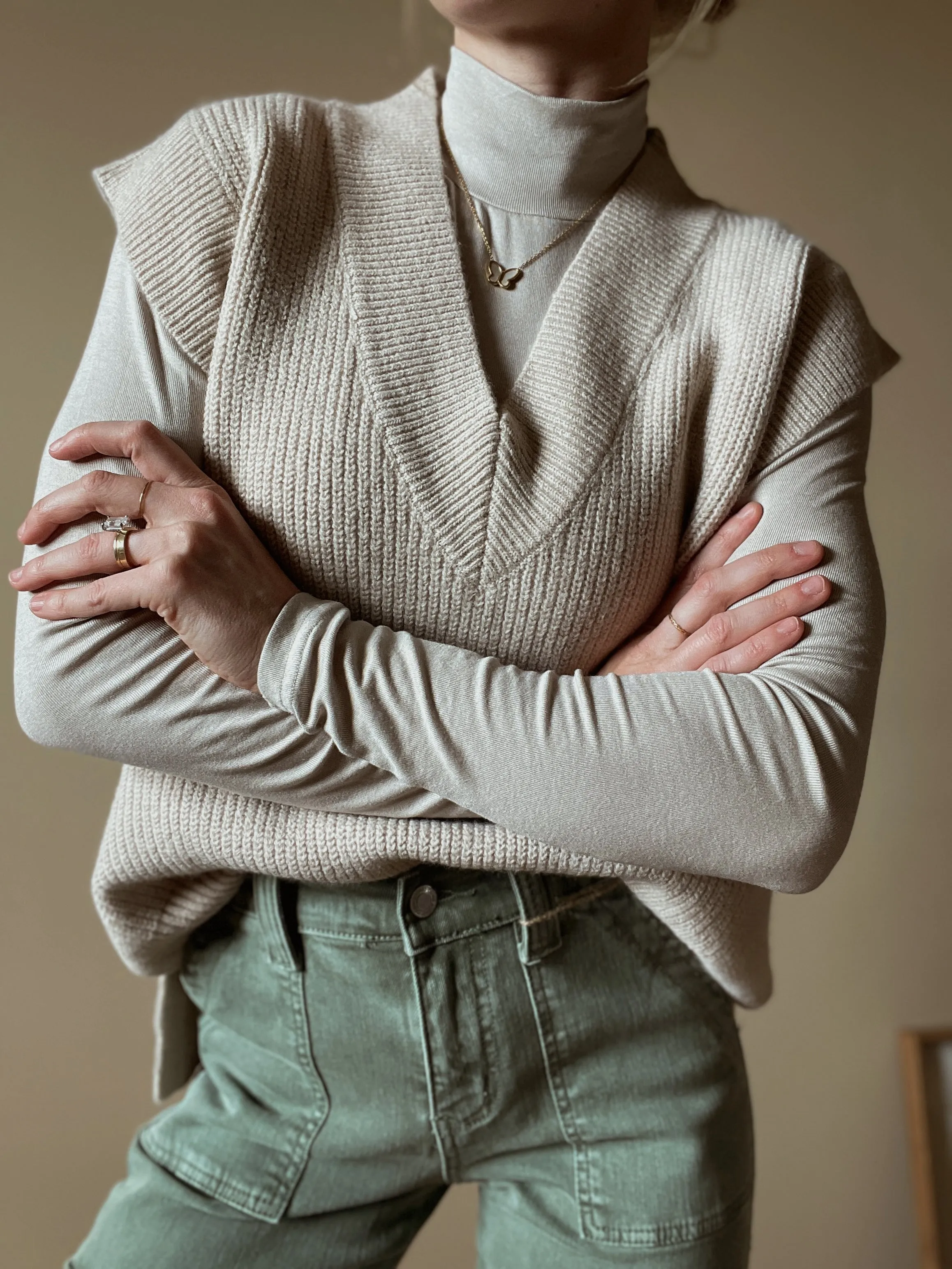 Beige V-Neck Sweater Vest