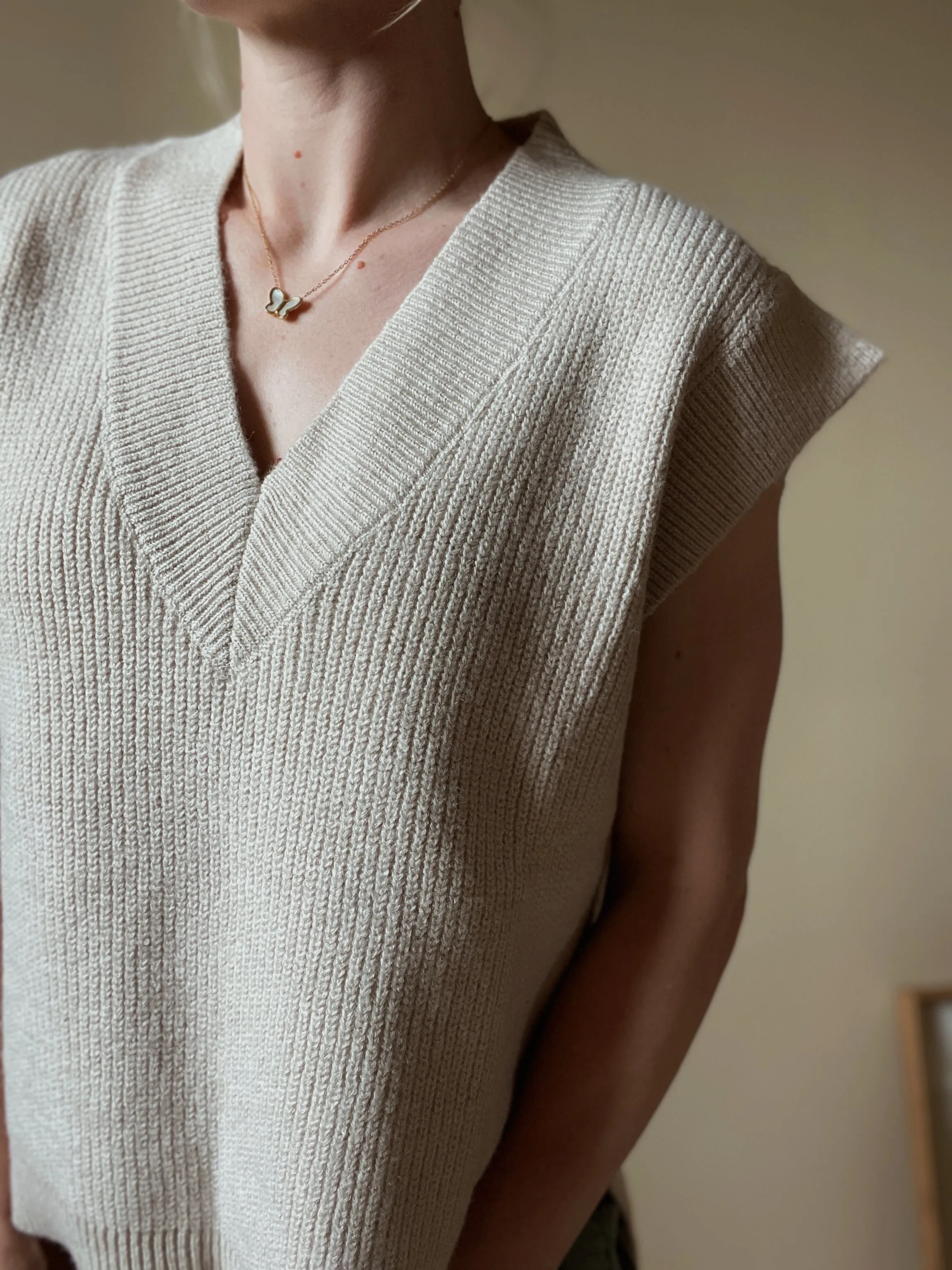 Beige V-Neck Sweater Vest