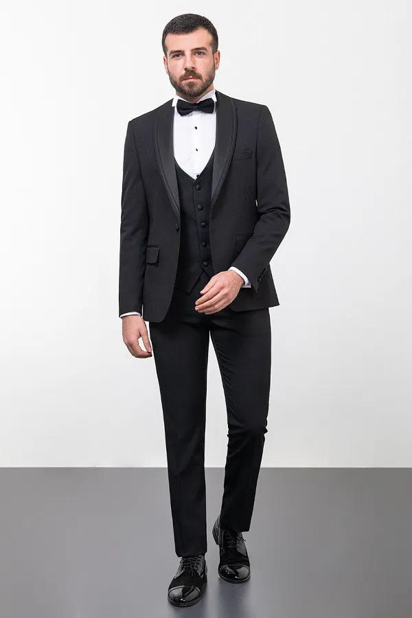 Black Slim Fit Shawl Lapel Tuxedo for Men | GentWith