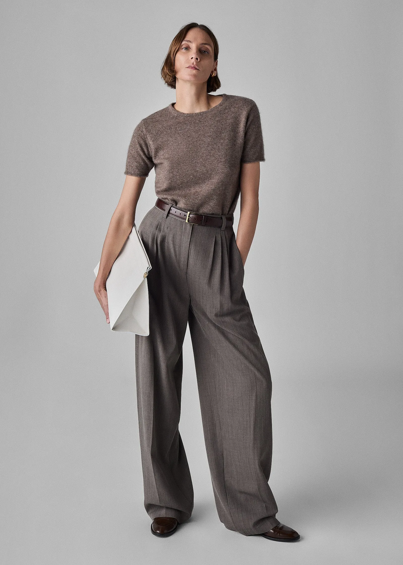 Boxy Tee in Cashmere Silk - Brown