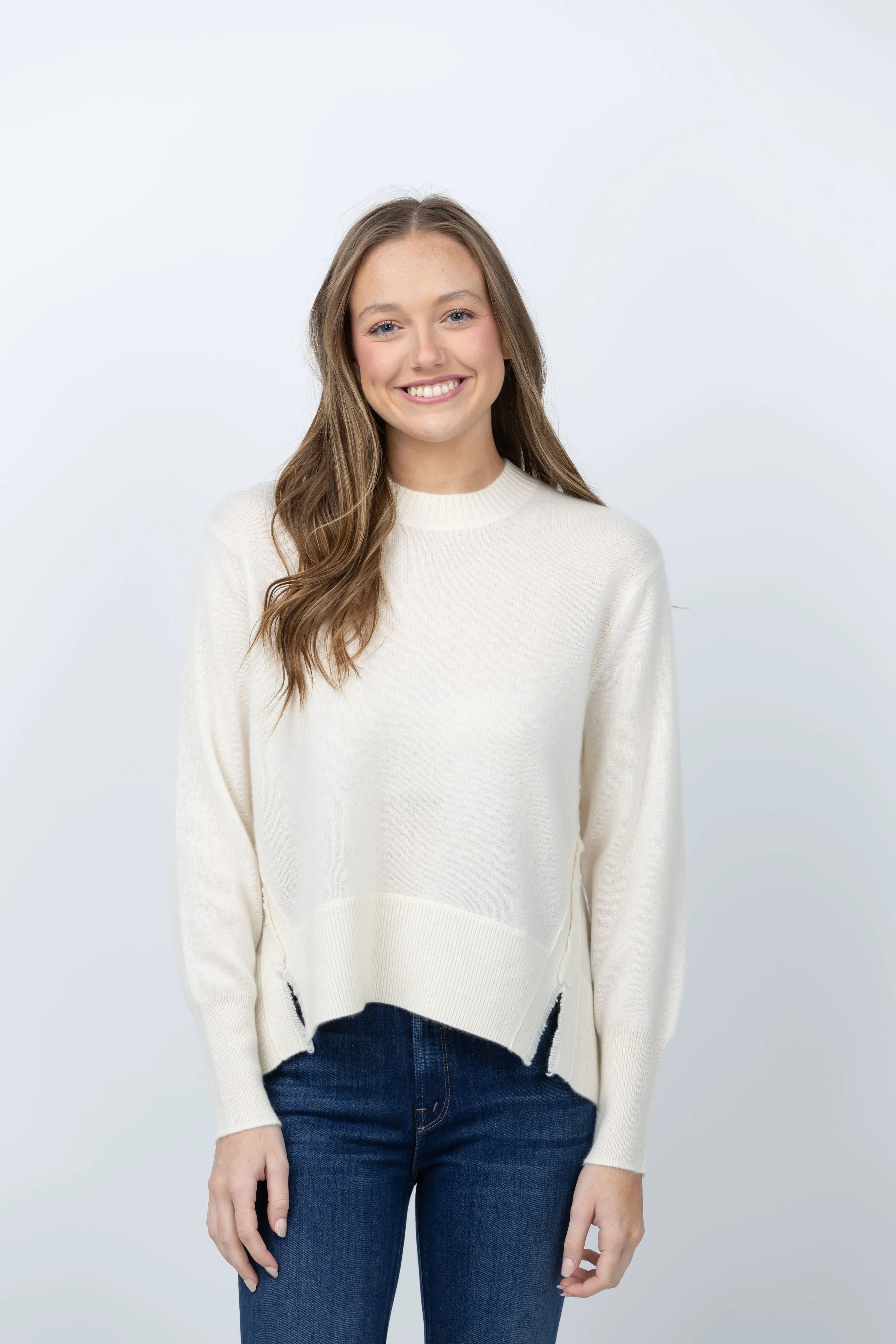 Brochu Walker Fenton Crewneck Fringe Sweater in Almond