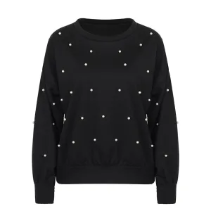 Casual Black Beaded Loose Sweatshirt