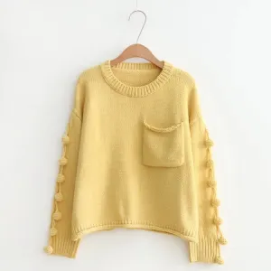 Casual Pocketed Tassel Knitted Sweater