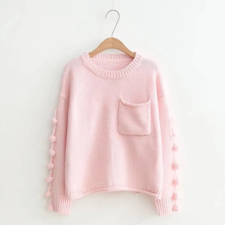 Casual Pocketed Tassel Knitted Sweater