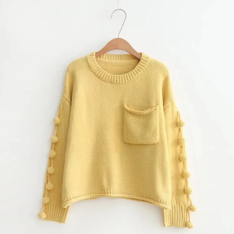 Casual Pocketed Tassel Knitted Sweater