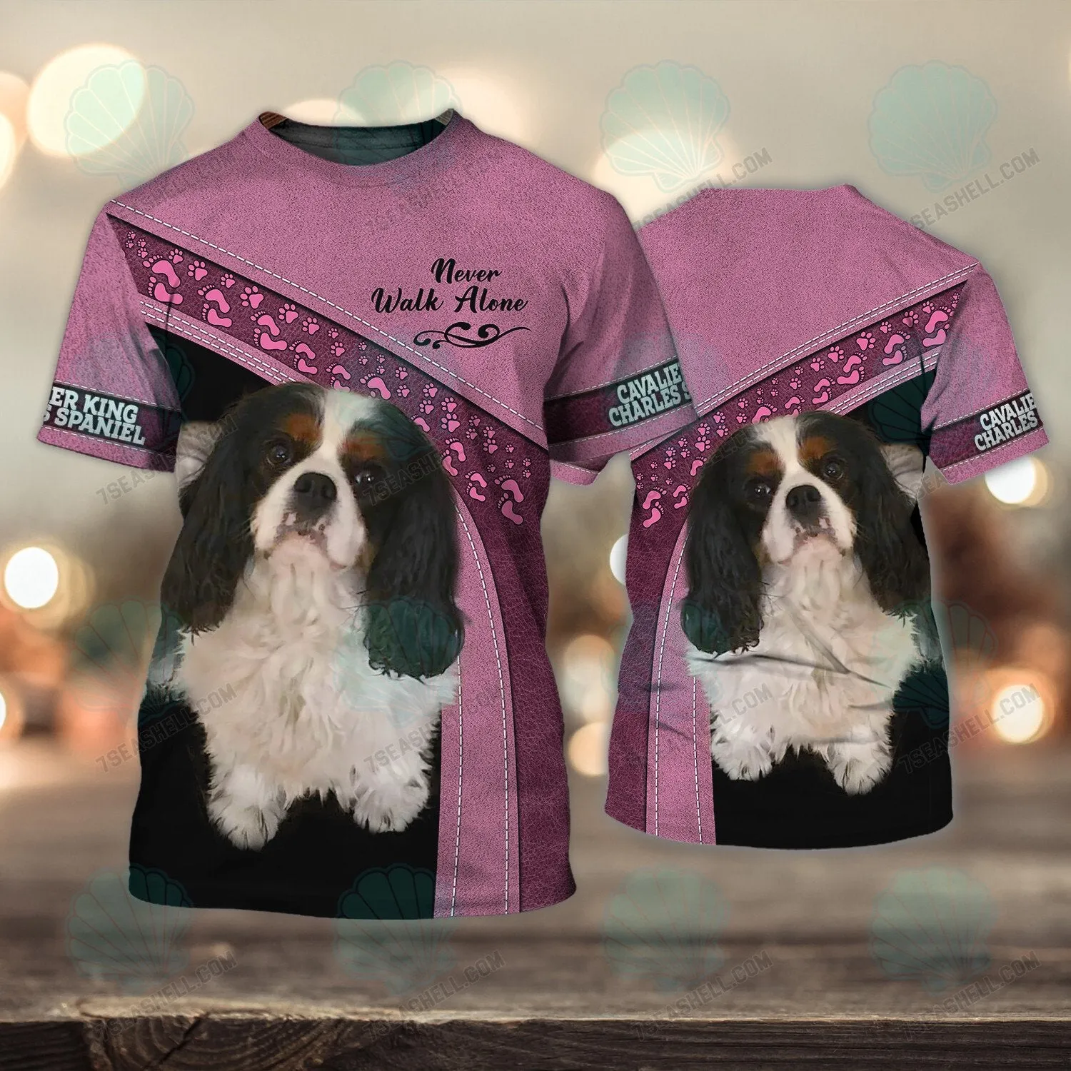 Cavalier King Charles Spaniel Pink Ver2 Love Never Walk Alone 3D Full Print Shirts, Christmas Shirt for Dog Lovers