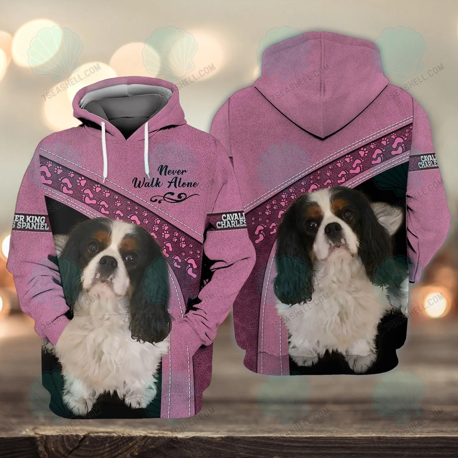 Cavalier King Charles Spaniel Pink Ver2 Love Never Walk Alone 3D Full Print Shirts, Christmas Shirt for Dog Lovers