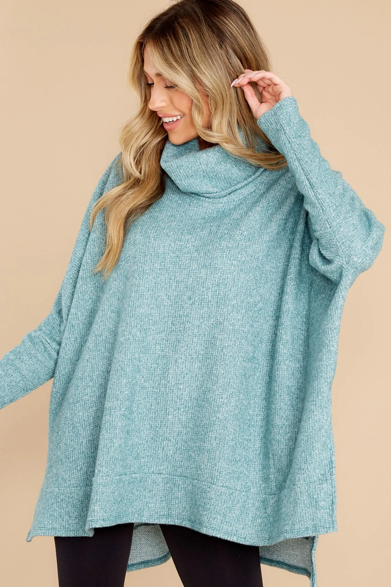 Chic Warmth Aqua Green Turtleneck Sweater