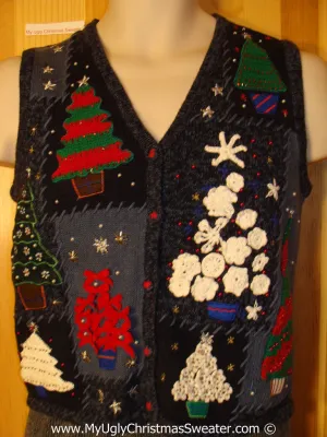 Child Size Tacky Holiday Sweater Vest with 3D Trees  (f1076)