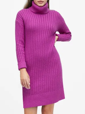 Chunky Turtleneck Sweater Dress in Fuchsia Purple