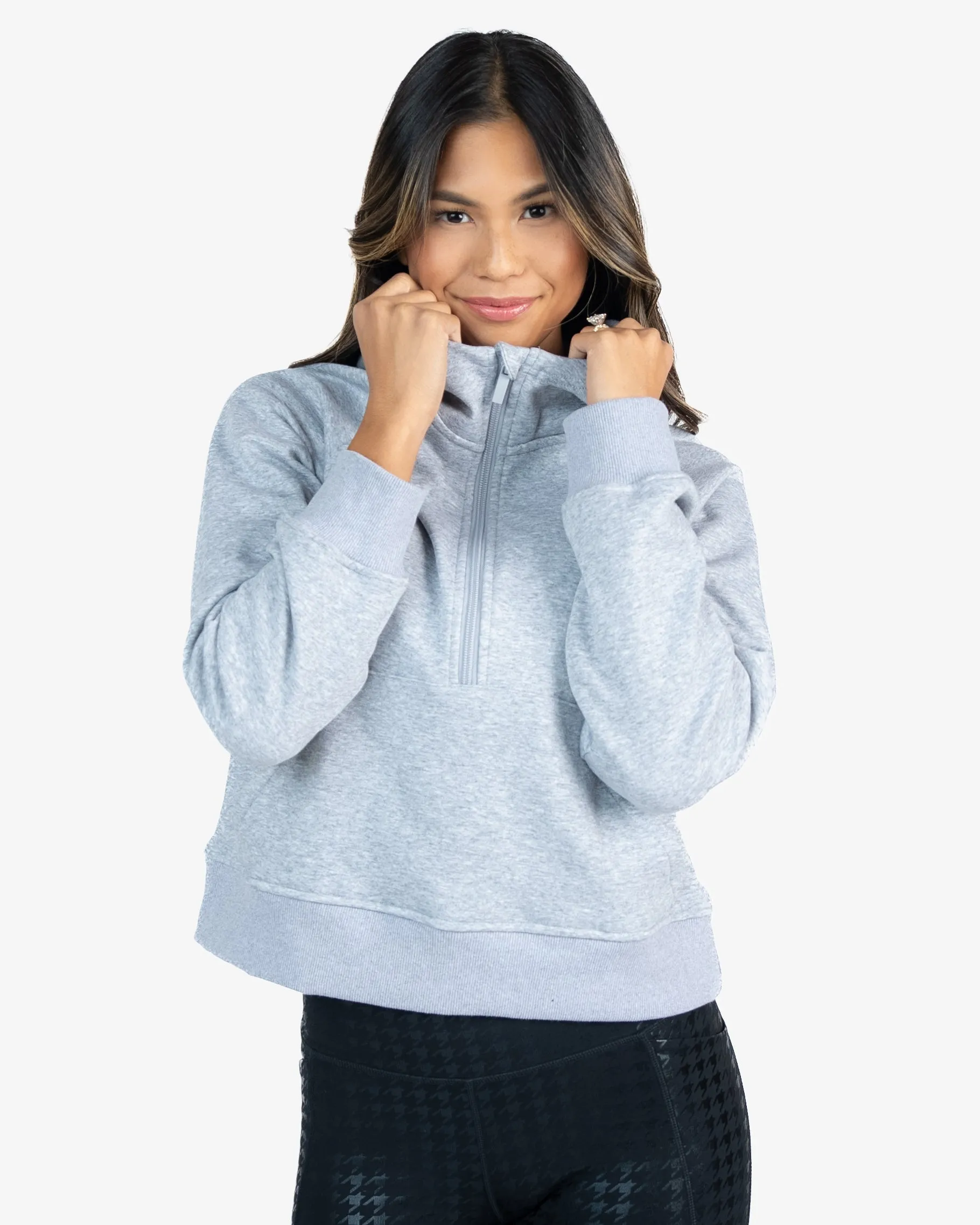 Classic Half Zip Up Hoodie - Heathered Gray