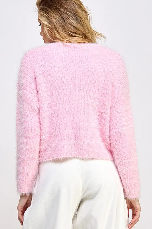 CROP LENGTH FUZZY SWEATER (PINK)