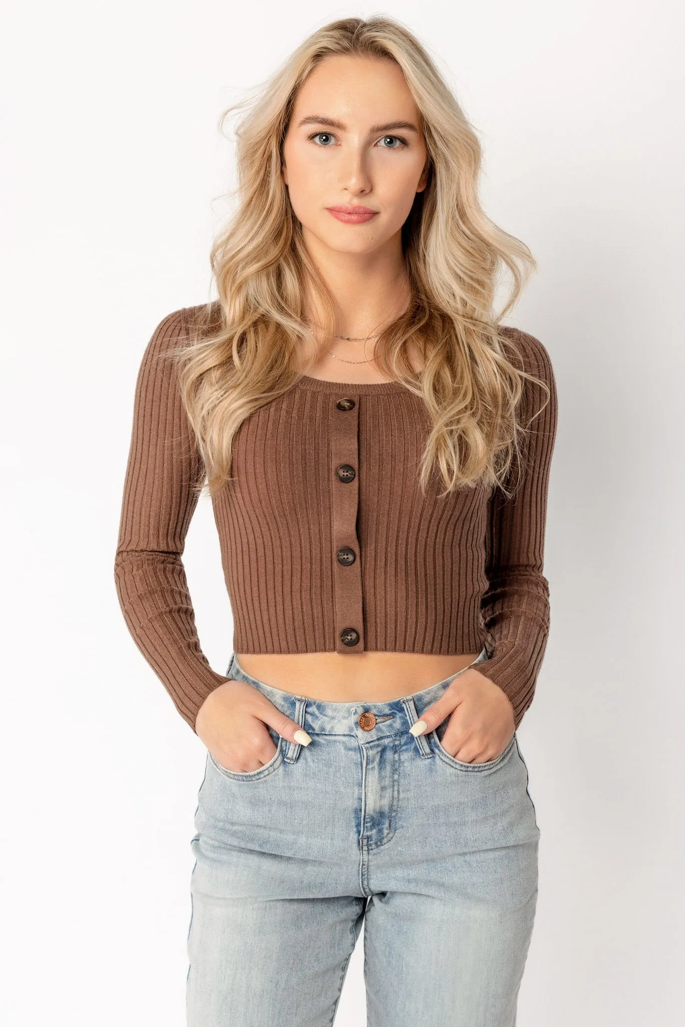 Cropped Long-Sleeve Sweater