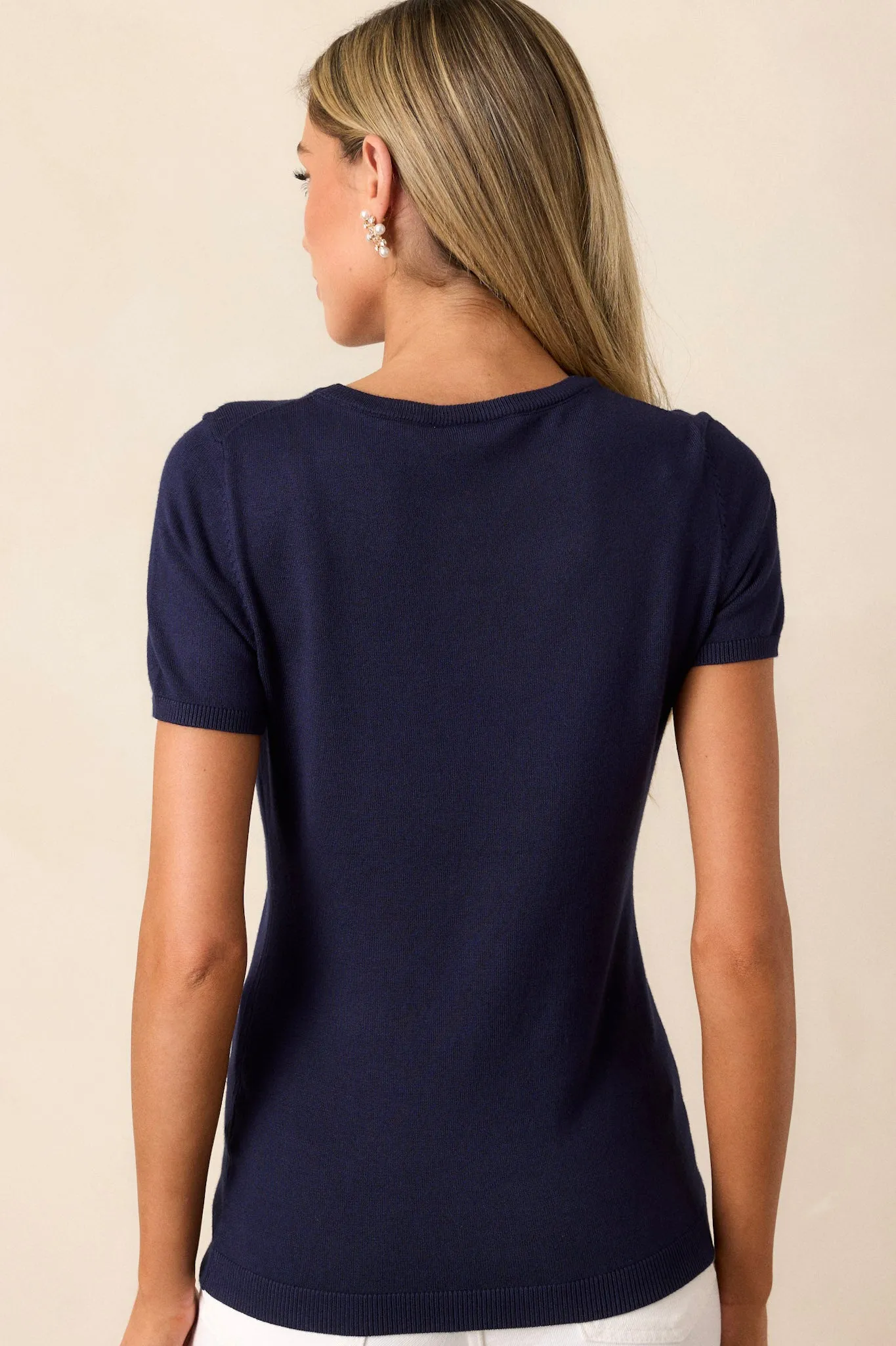 Cross Your Mind Navy Short Sleeve Sweater Top