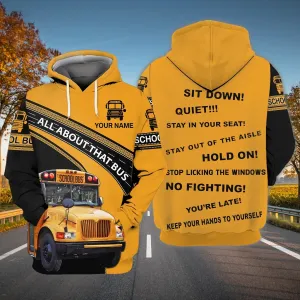 Custom 3D School Bus Driver Hoodie, All About That Bus Zip Up Hoodie Men Women