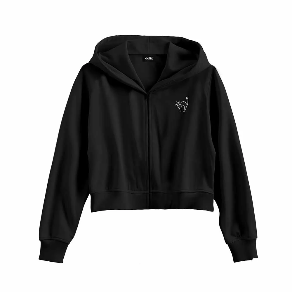 Dalix Black Cat Cropped Zip Hoodie