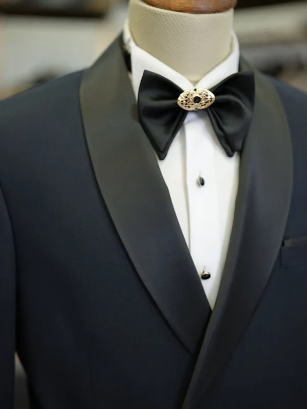 Dark Blue Slim Fit Shawl Lapel Metal Clasp Tuxedo | GentWith