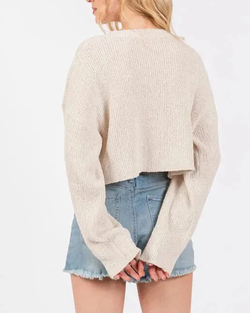 Delaney Cropped Long Sleeve Knit Sweater (Assorted Colors)