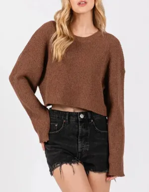 Delaney Cropped Long Sleeve Knit Sweater (Assorted Colors)