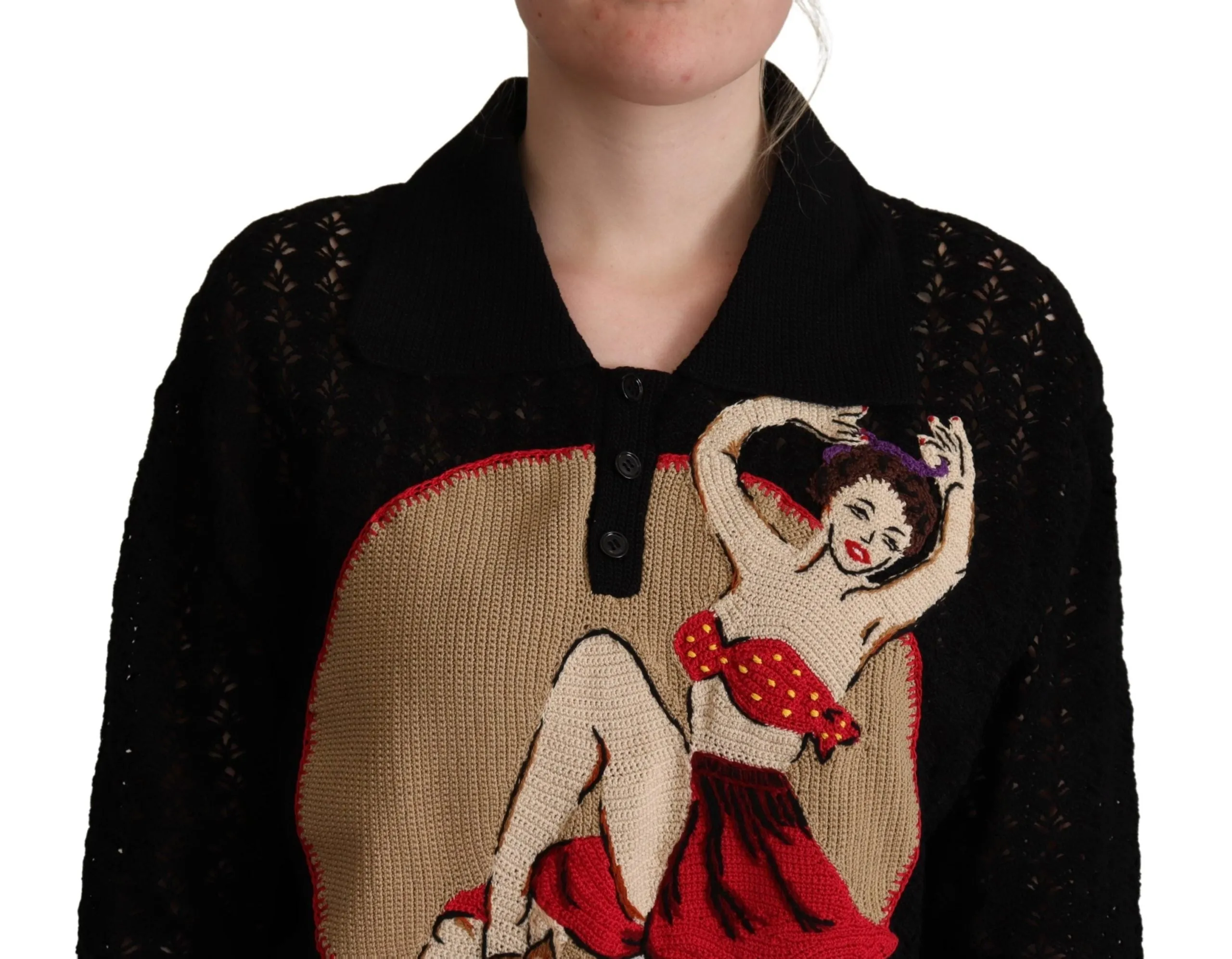 Dolce & Gabbana Black Embroidered Knitted Cotton Sweater