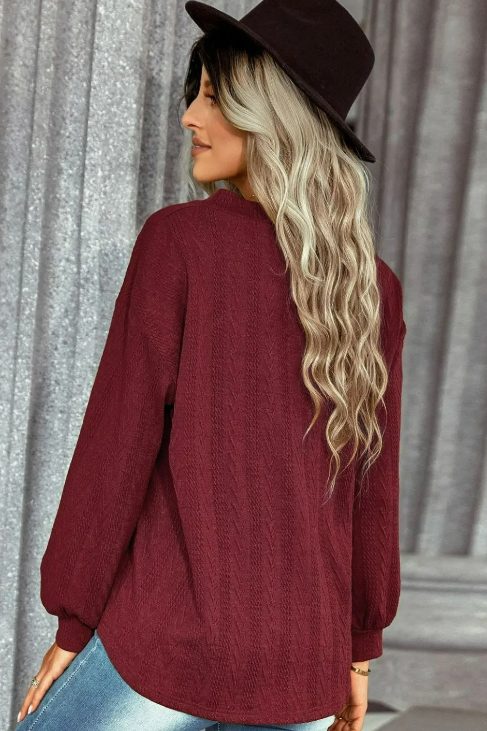 Dropped Shoulder Cable-Knit Top