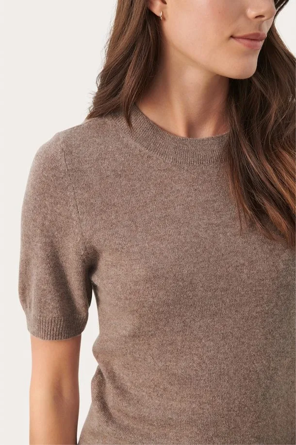 Everlotta Mink Melange Short Sleeve Cashmere Sweater