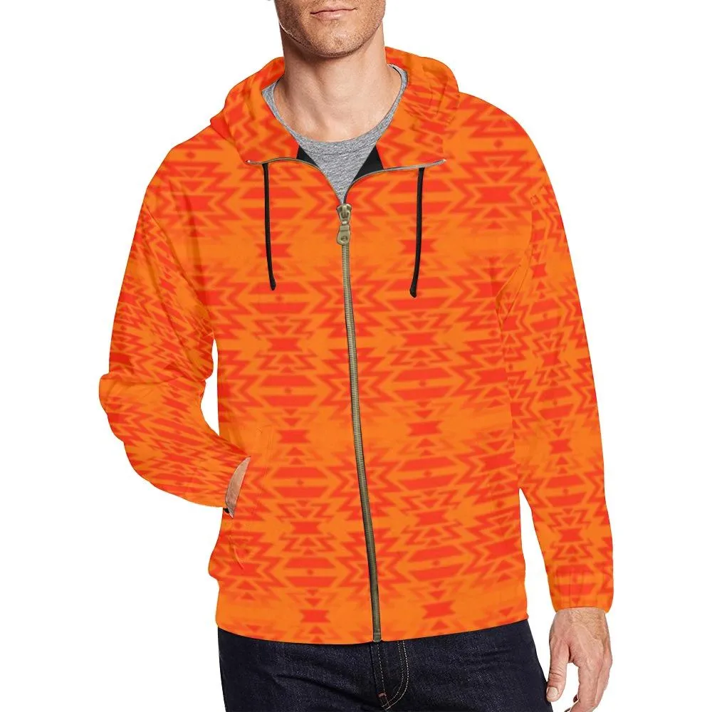 Fire Colors and Turquoise A feather for each Full Zip Hoodie for Men