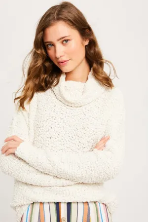 Hailey Popcorn Pullover Turtleneck in Ivory