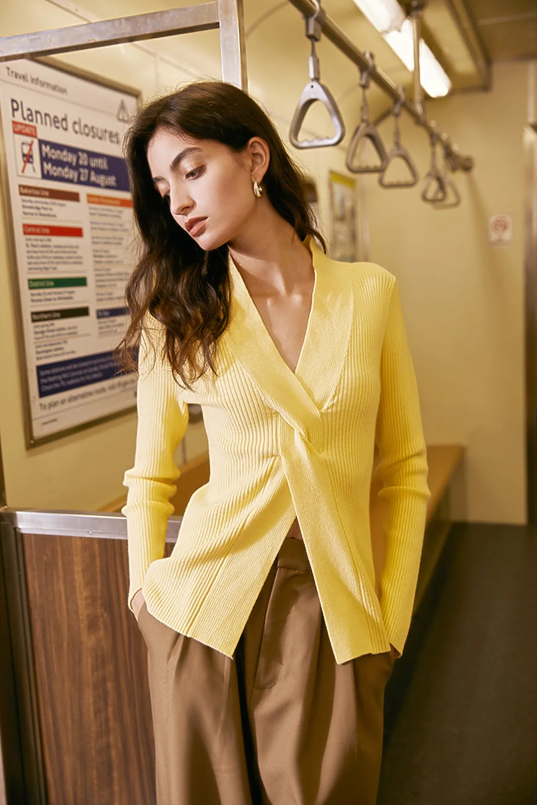 Knotted knit top | Primrose yellow knitted top | Street knit top