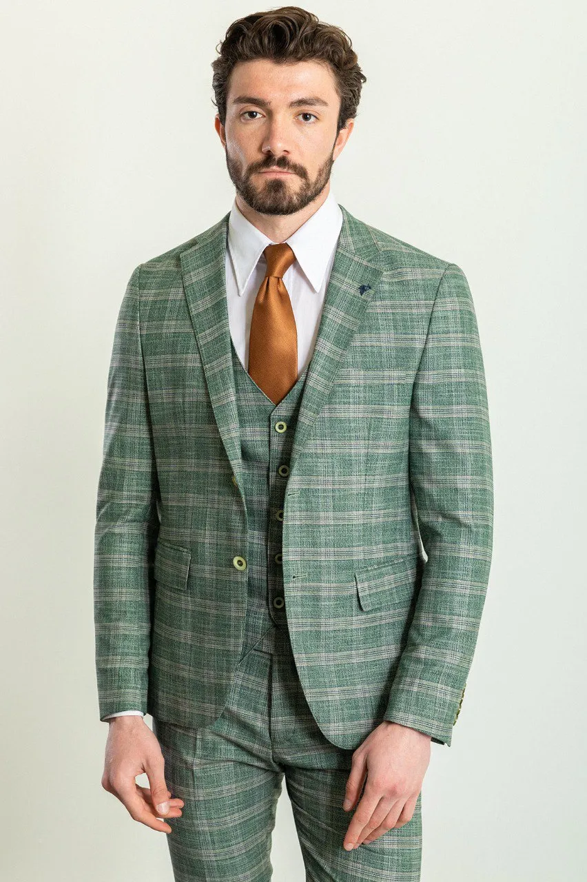 Light Green Slim Fit Notch Lapel 3 Piece Plaid Suit | GentWith