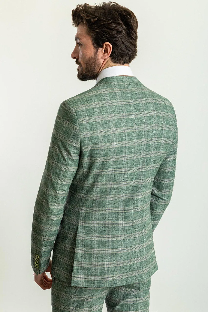 Light Green Slim Fit Notch Lapel 3 Piece Plaid Suit | GentWith