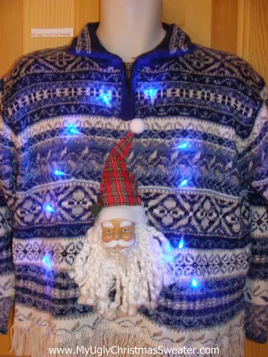 Light Up Nordic Christmas Sweater 3D Santa Fringe