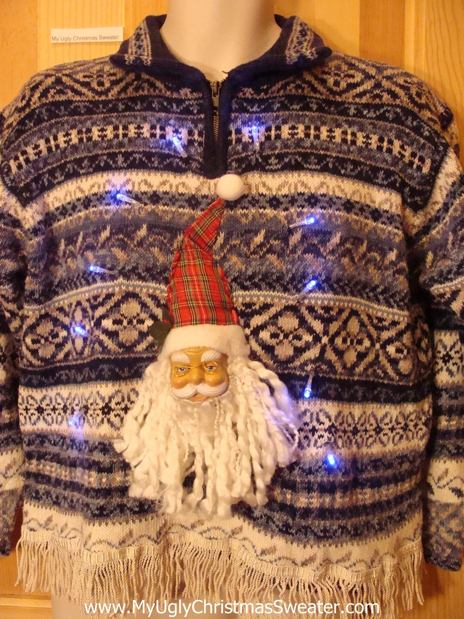 Light Up Nordic Christmas Sweater 3D Santa Fringe