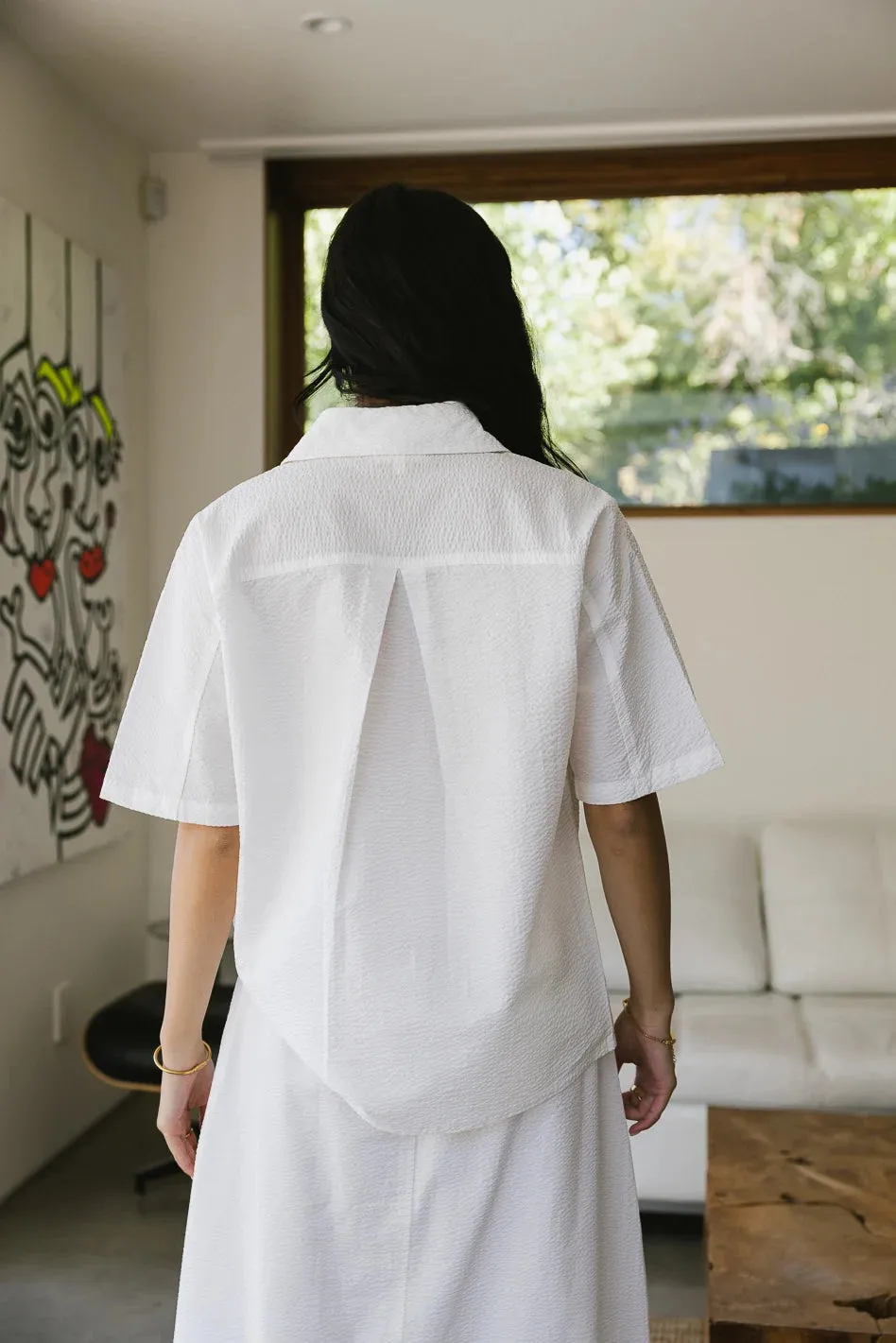 Mallory Textured Button Up in White - FINAL SALE