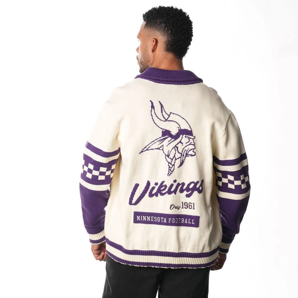 MINNESOTA VIKINGS JACQUARD BUTTON UP SWEATER - CREAM