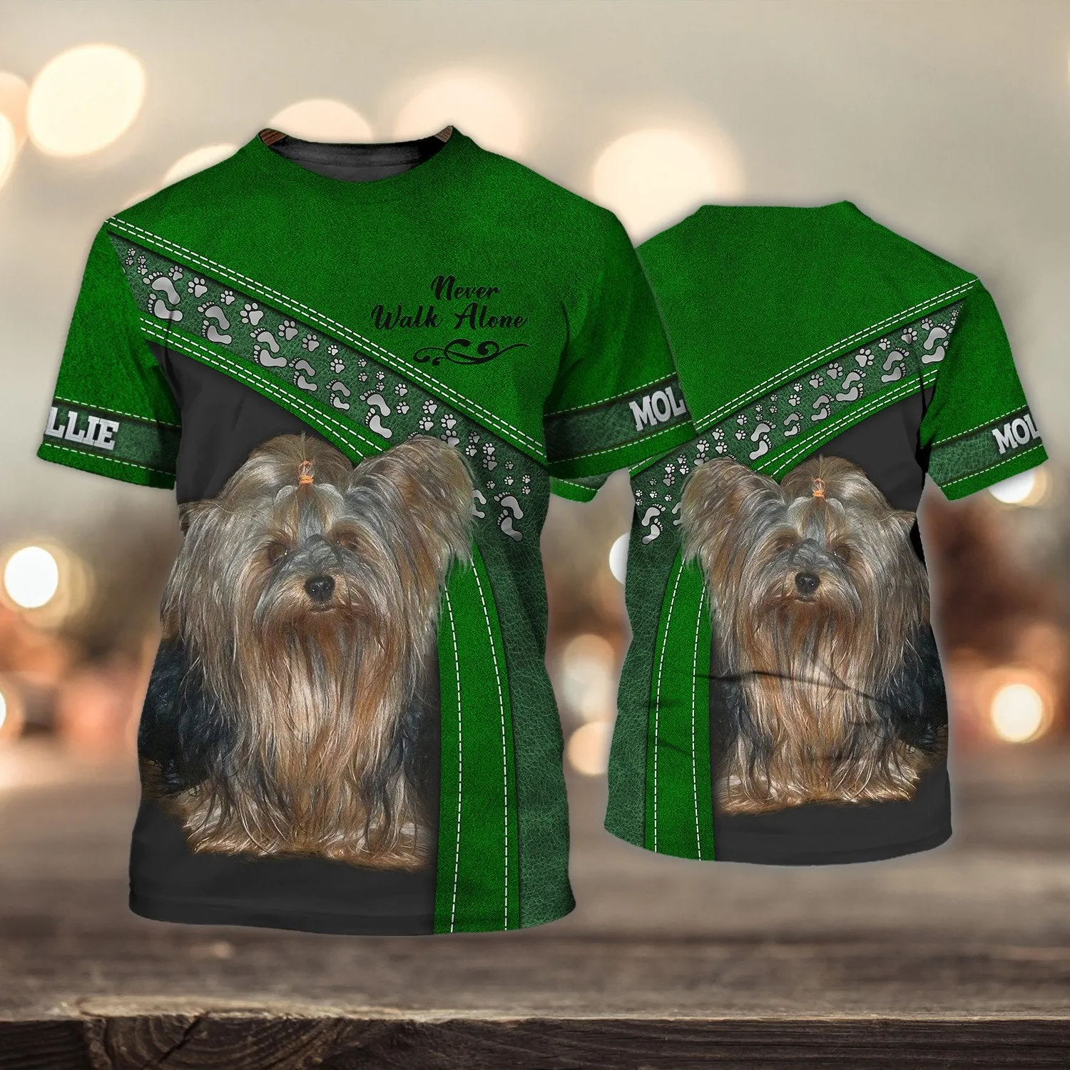 MOLLIE Love Never Walk Alone Love Green 3D Full Print Shirts, Shirt For Dog Lovers, Dog Memorial Gifts for loss of Dog