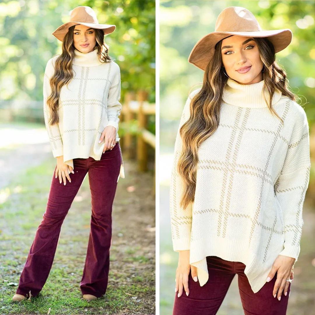 Mountain Views Cream White Plaid Sweater