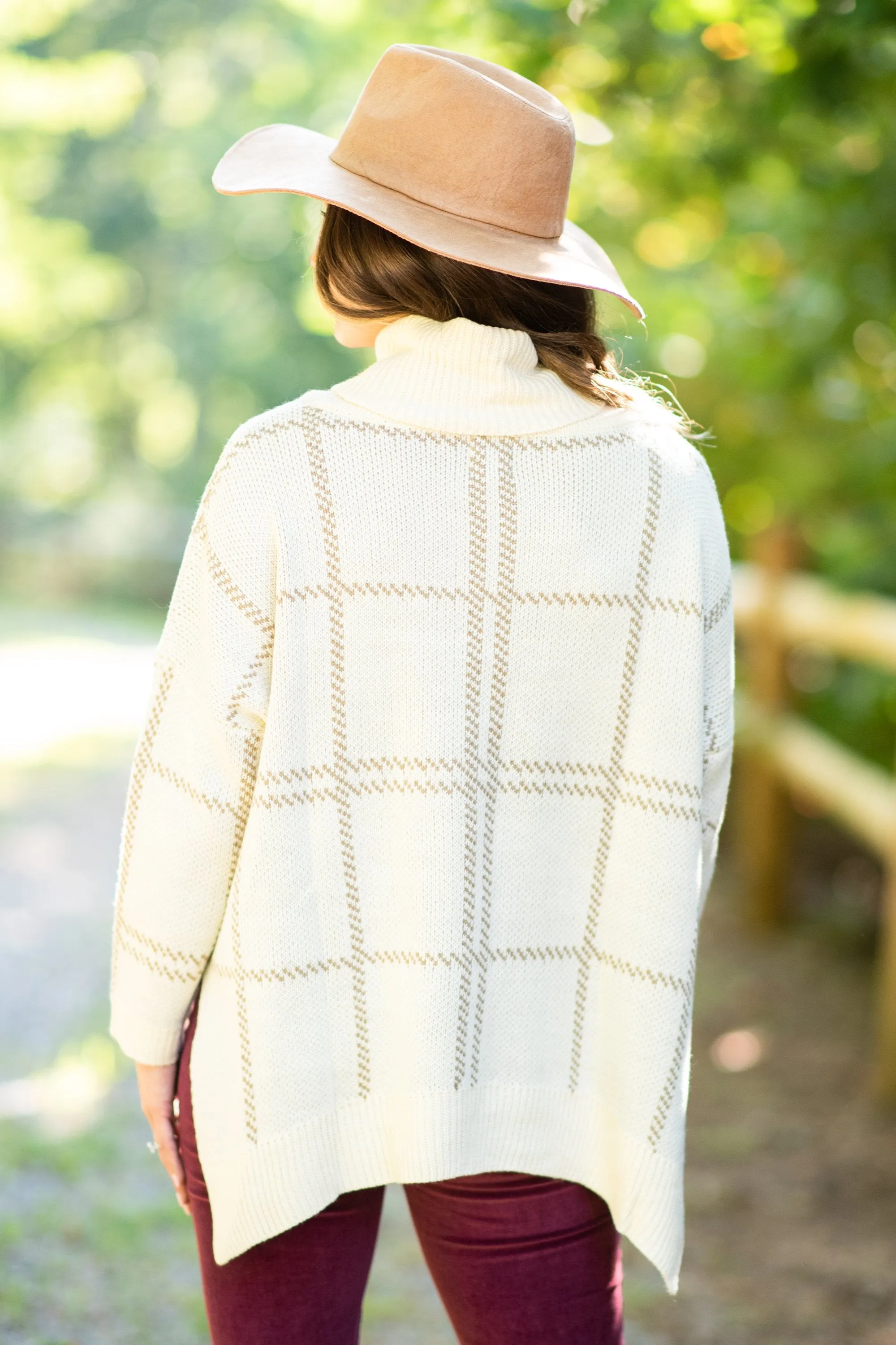 Mountain Views Cream White Plaid Sweater