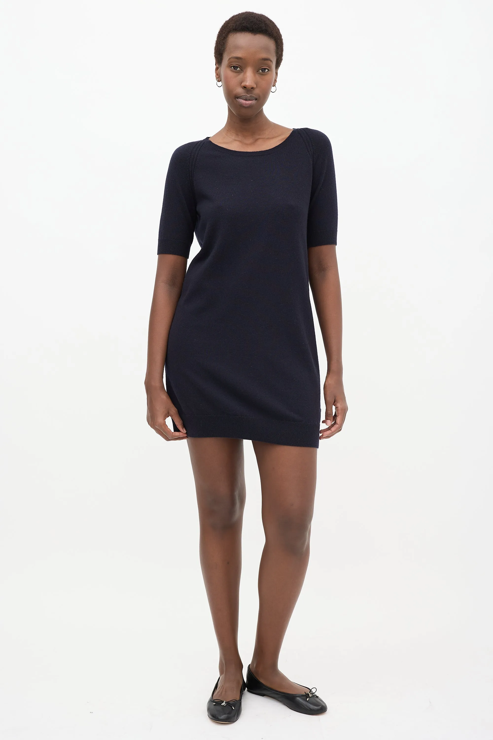 Navy Cashmere Knit Sweater Dress